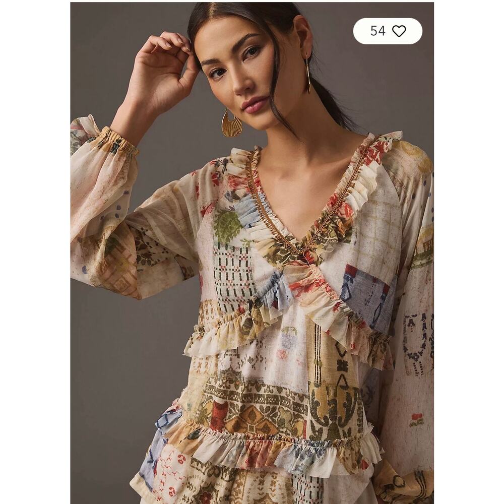Anthropologie Tiny Ruffled Tunic Top XXS Boho Cottagecore Peasant Romantic